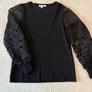 Chico's Black Long Sleeve Top with Crochet Details
